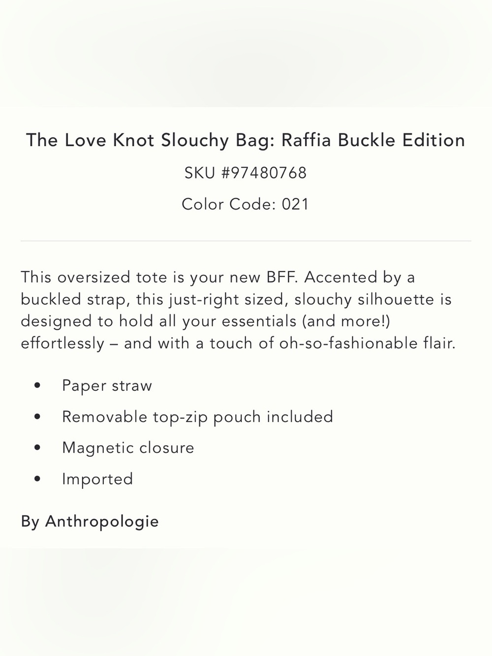Anthropologie Love Knot Slouchy Bag - Raffia Buckle Edition in Chocolate - Picture 5 of 6
